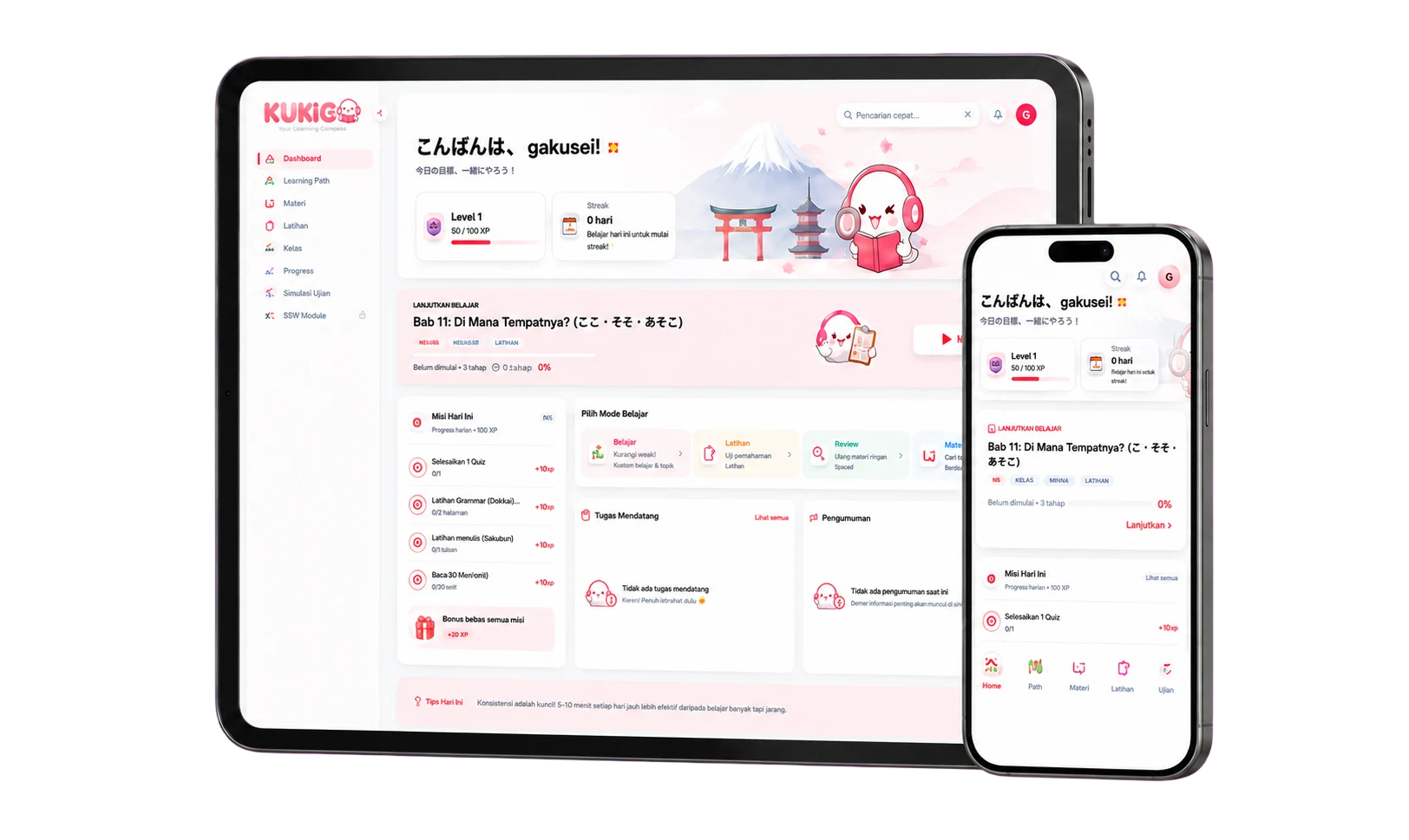 Kukigo app di tablet dan HP